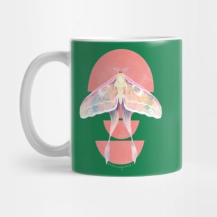 Pink Luna Moth Watercolor on Green Background Mug